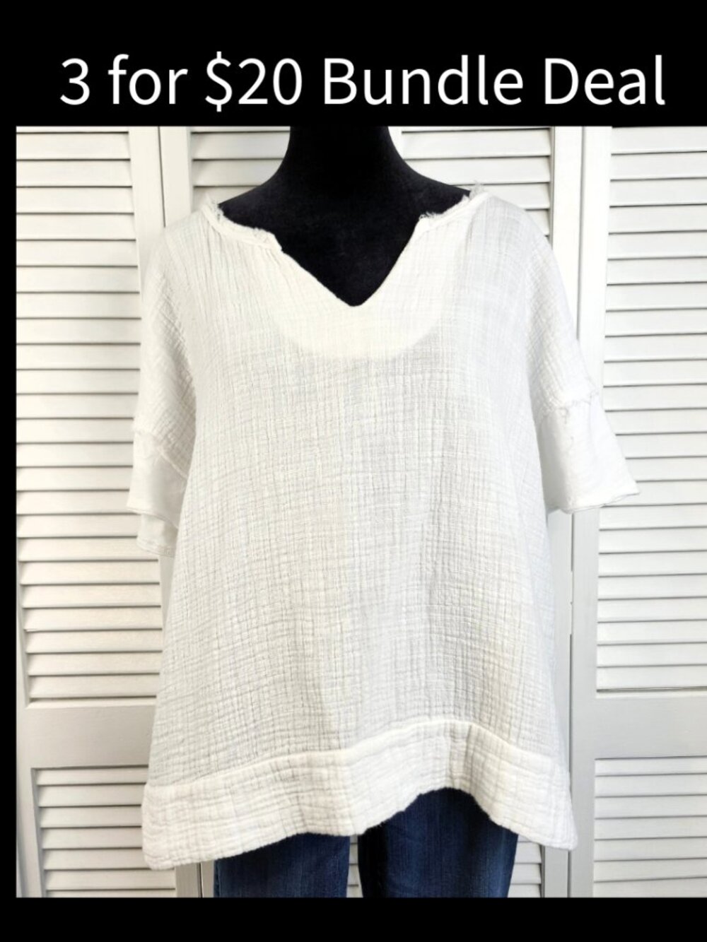 La Miel Short Sleeve Top size Small Oversized White Guaze 100% Cotton Lagenlook